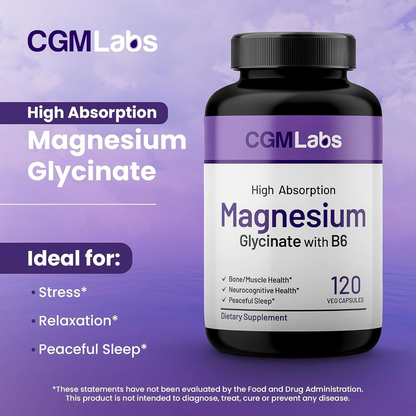 High Absorption Magnesium Glycinate & Vitamin B6 Supplement for Energy, Calm, Relaxation, and Muscle Health - Non-GMO, Gluten-Free, 3rd Party Tested by CGMLabs