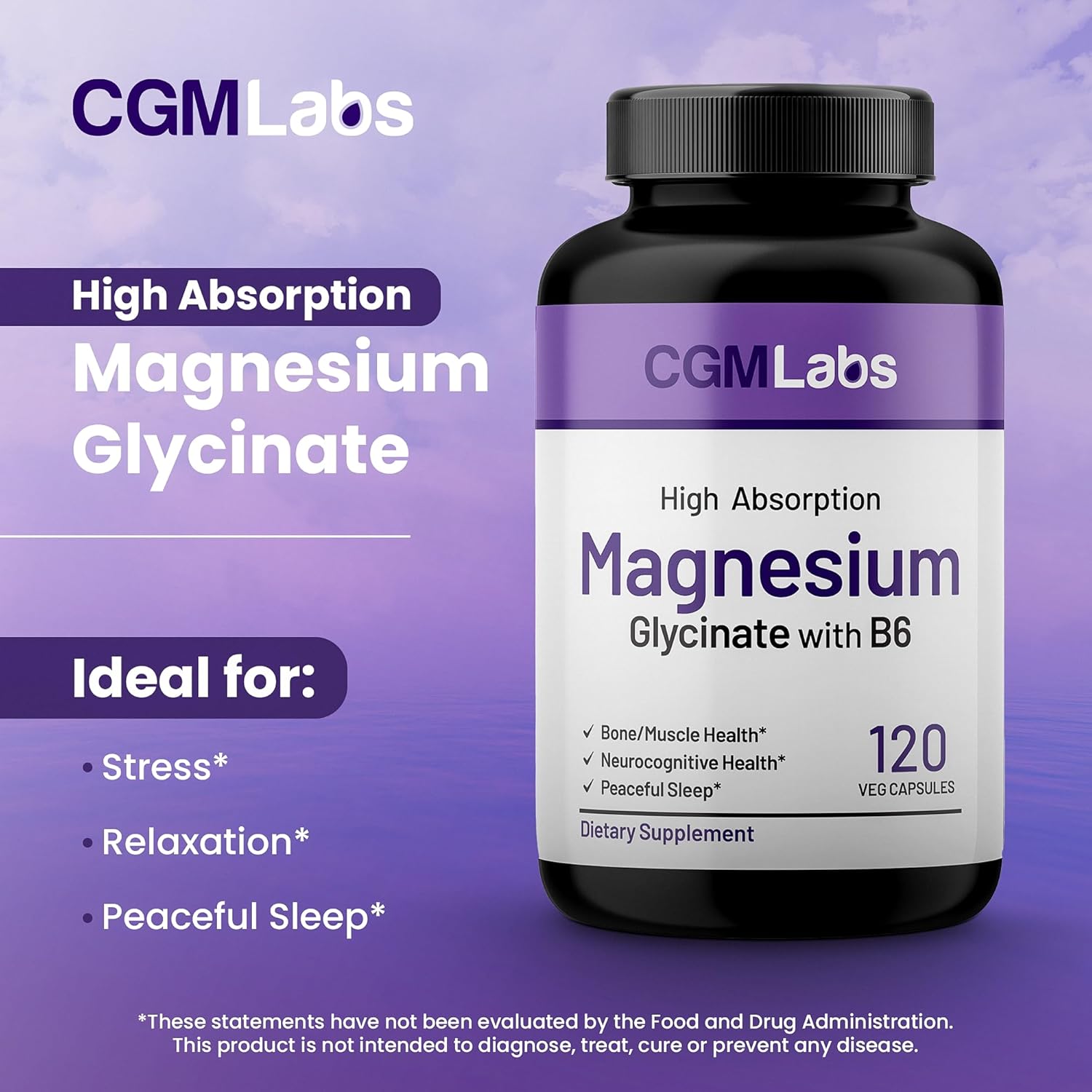 High Absorption Magnesium Glycinate & Vitamin B6 Supplement for Energy, Calm, Relaxation, and Muscle Health - Non-GMO, Gluten-Free, 3rd Party Tested by CGMLabs