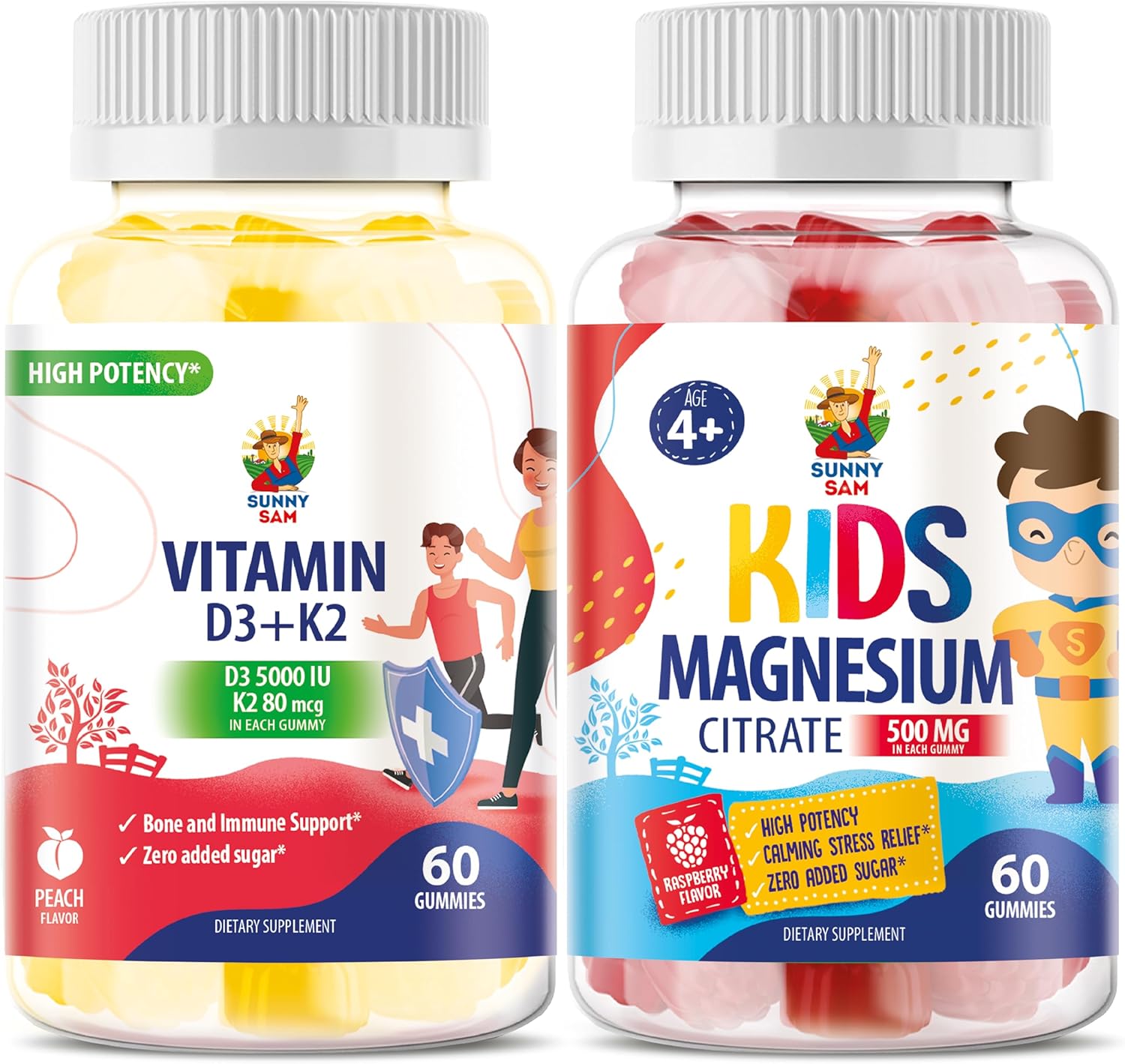 High-Absorption Magnesium Gummies for Kids & Sugar-Free Vitamin D3 K2 Gummies 5000 IU - Immune & Bone Support - Vegan, Gluten-Free Adults Gummies