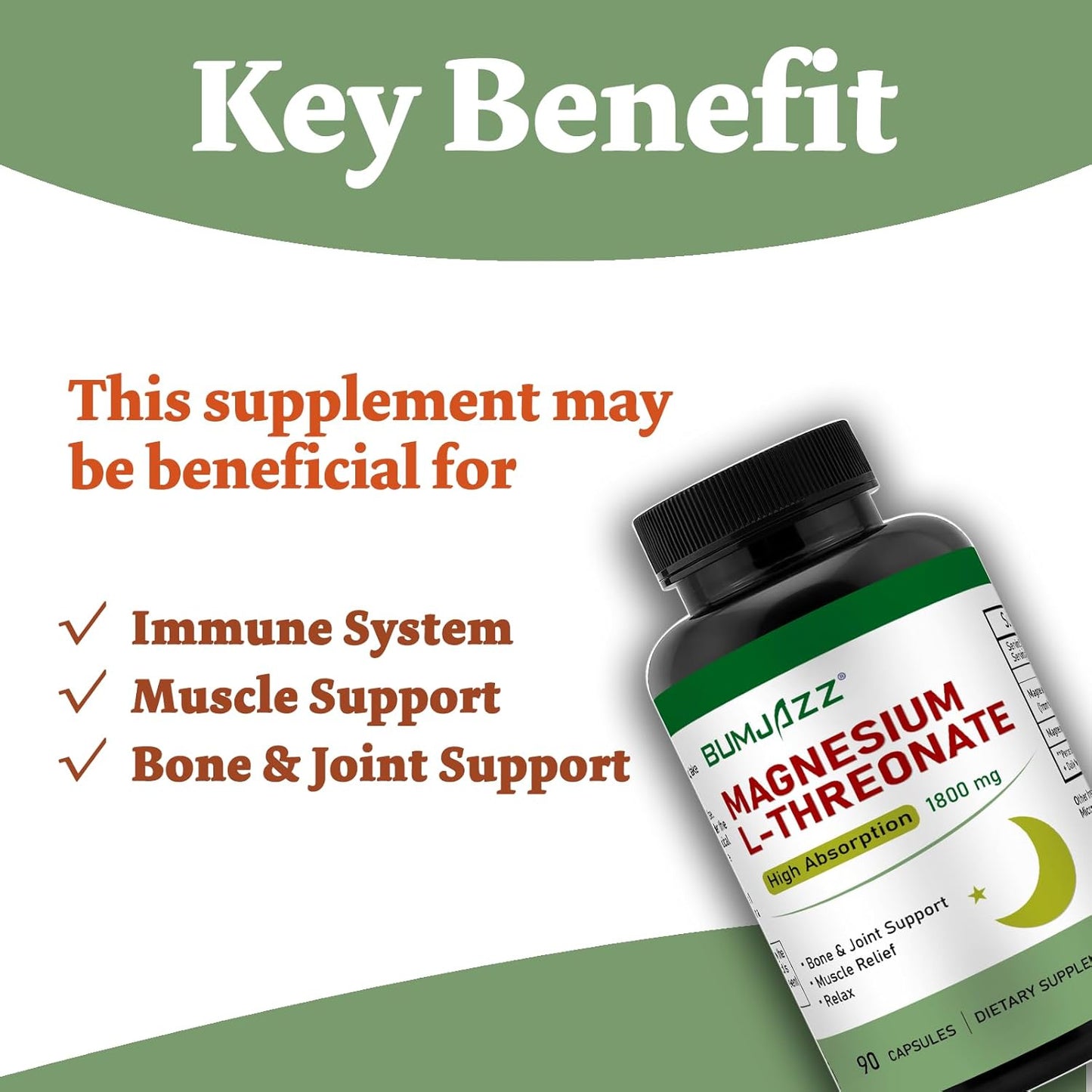 High Absorption Magnesium L-Threonate Capsules for Rest and Cognitive Support - 1,800 mg - 90 Count