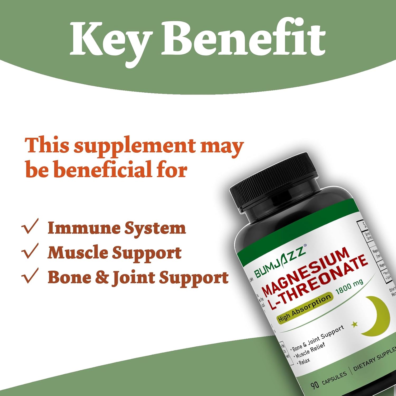 High Absorption Magnesium L-Threonate Capsules for Rest and Cognitive Support - 1,800 mg - 90 Count