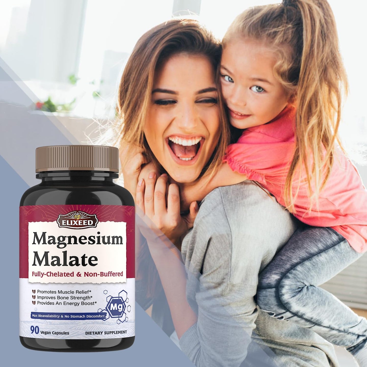 High Absorption Magnesium Malate Capsules for Energy & Muscle Recovery - 90 Vegan Capsules, Chelated Mineral Supplement for Men, Women, & Kids