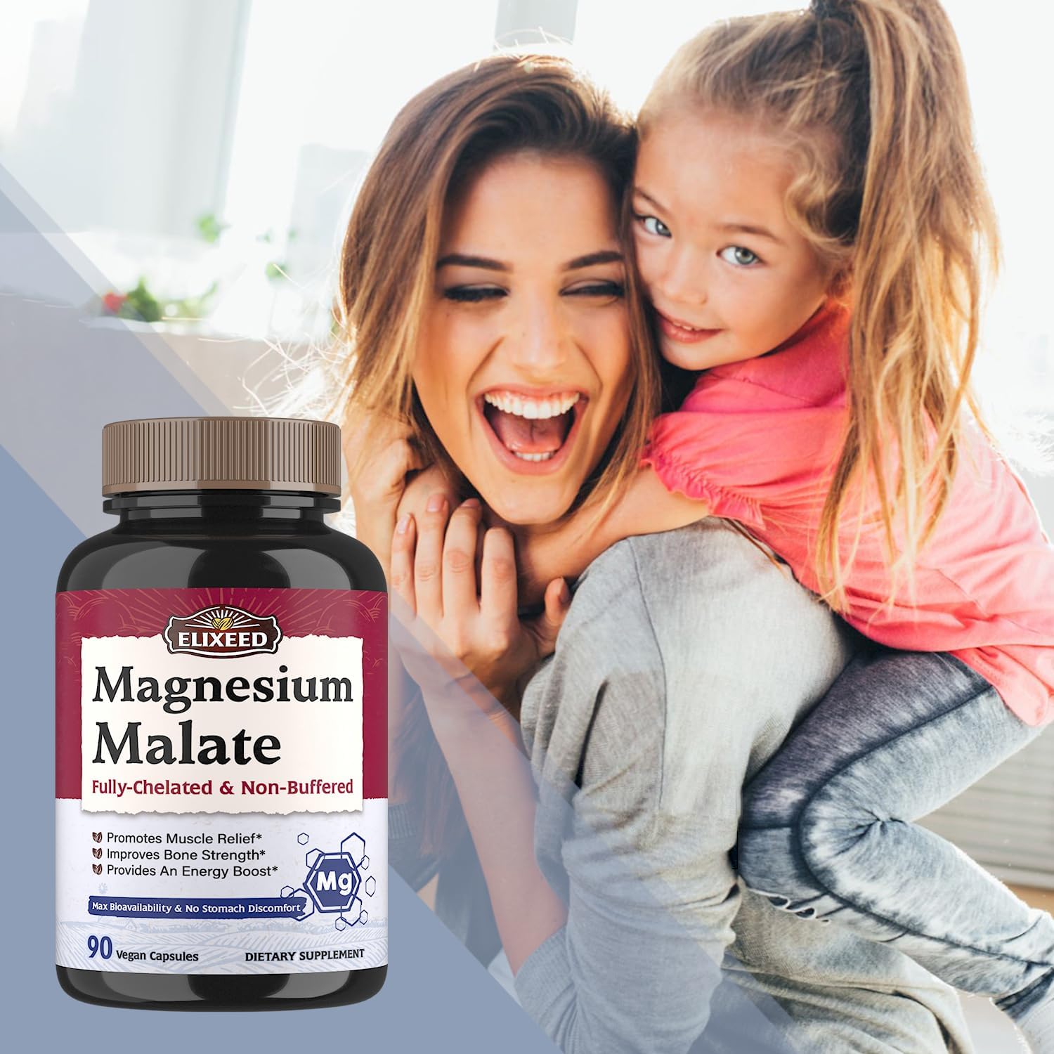 High Absorption Magnesium Malate Capsules for Energy & Muscle Recovery - 90 Vegan Capsules, Chelated Mineral Supplement for Men, Women, & Kids