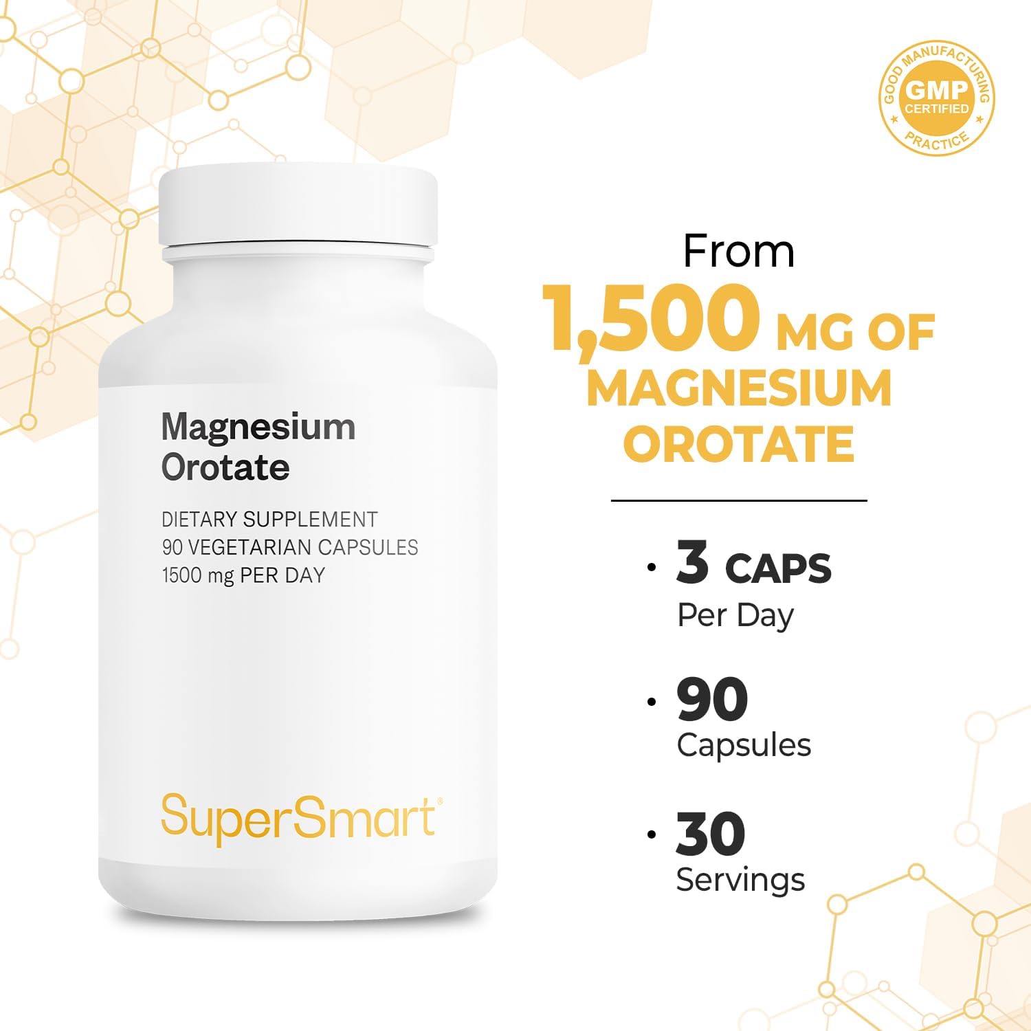 High Absorption Magnesium Orotate Supplement, 1500mg per Day - Non GMO & Gluten Free - 270 Vegetarian Capsules