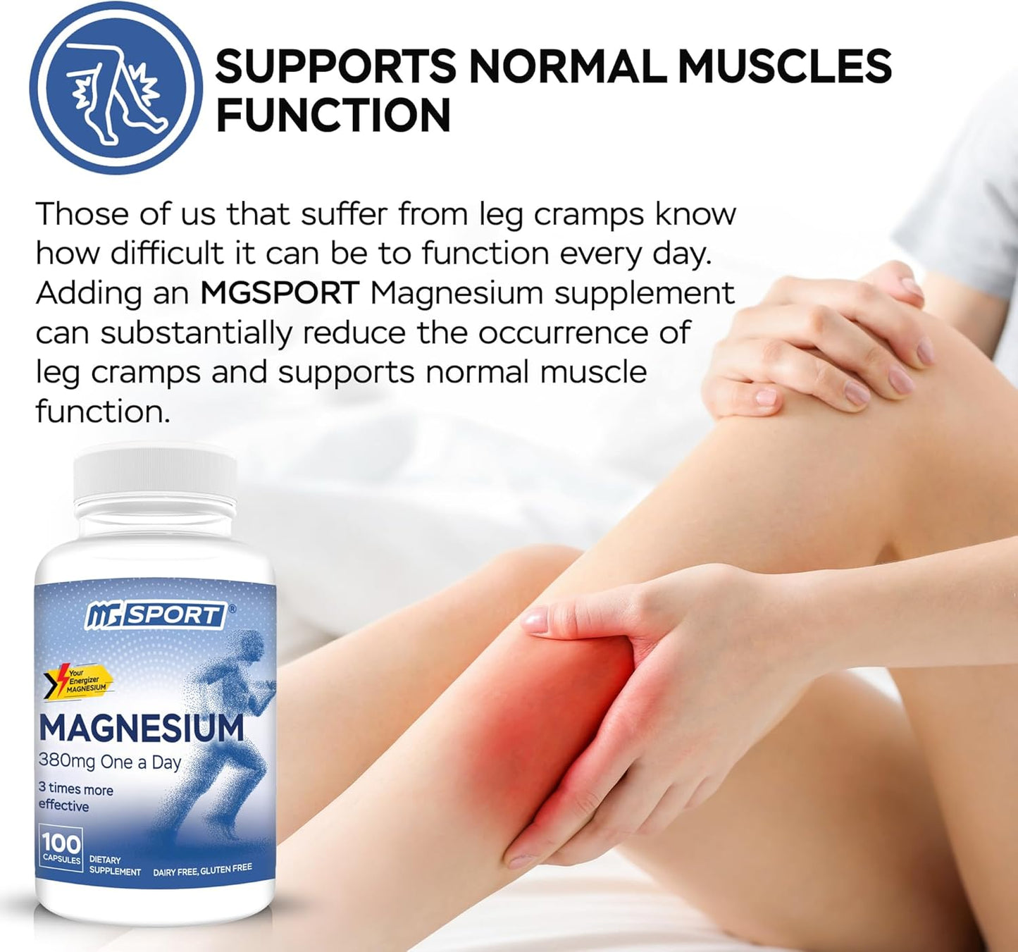 High Absorption Magnesium Supplement and Gel Combo Pack for Leg Cramps and Sore Muscles - 100 Count