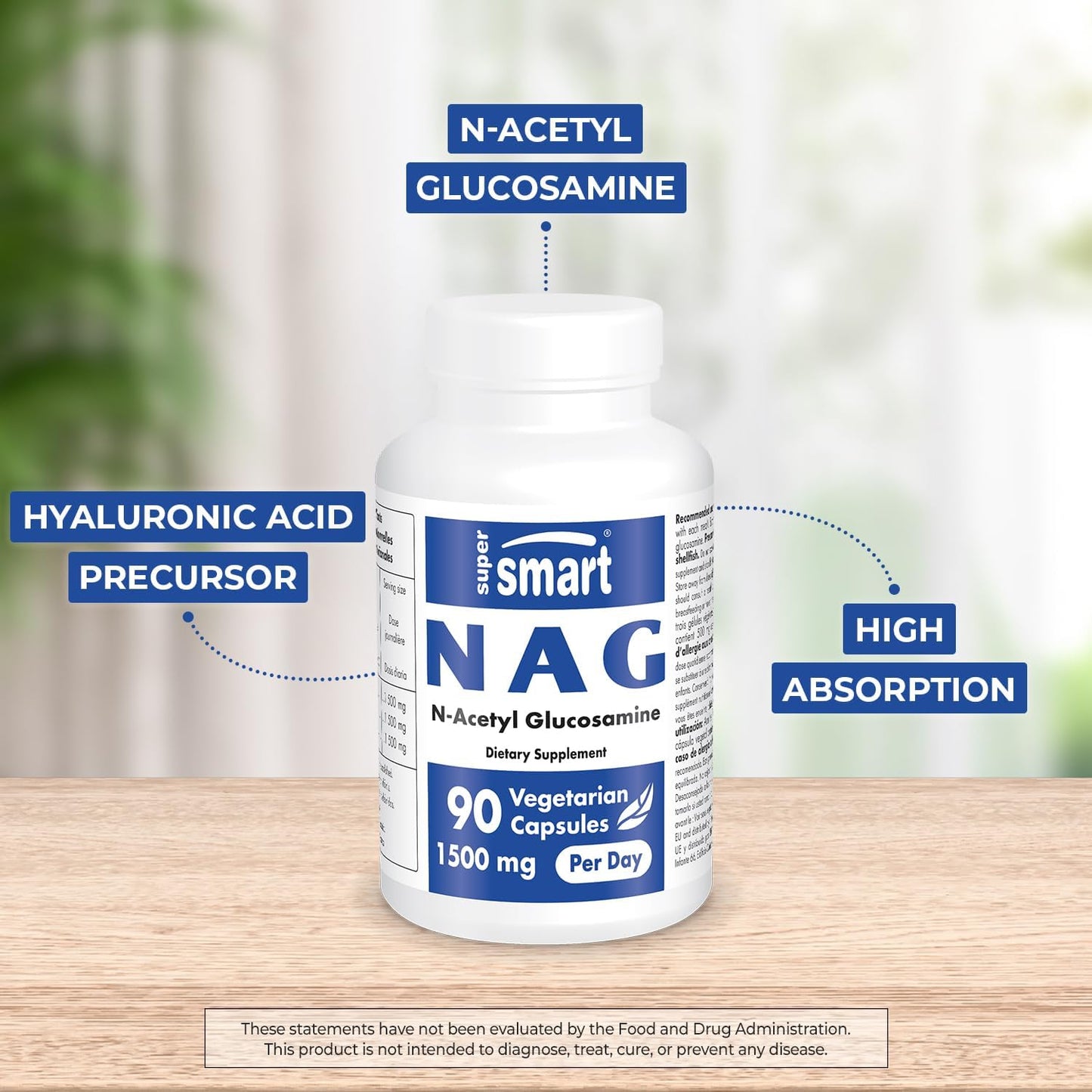 High Absorption NAG Supplement 1500mg Daily | N-Acetyl Glucosamine Sulfate | Non-GMO, Gluten Free - 90 Veg Caps