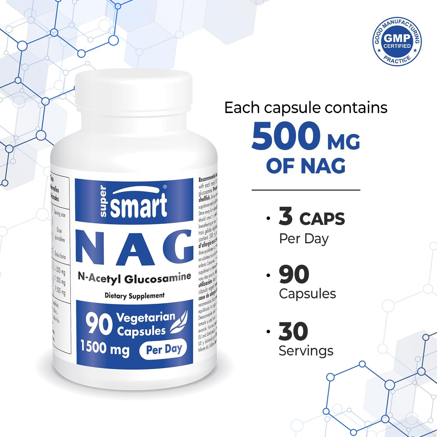 High Absorption NAG Supplement 1500mg Daily | N-Acetyl Glucosamine Sulfate | Non-GMO, Gluten Free - 90 Veg Caps