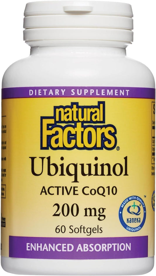 High-Absorption Natural Factors Ubiquinol Active CoQ10 200mg Softgels for Energy, Heart, and Cognitive Support - 60 Count - BoostGo Australia