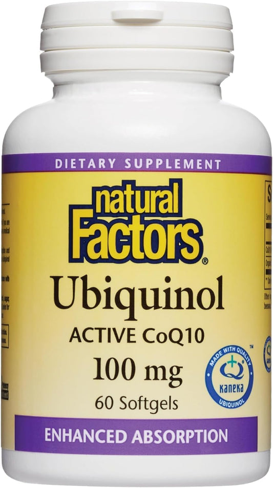 High-Absorption Natural Factors Ubiquinol Active CoQ10 100mg Softgels for Energy, Heart, and Cognitive Support - BoostGo Australia