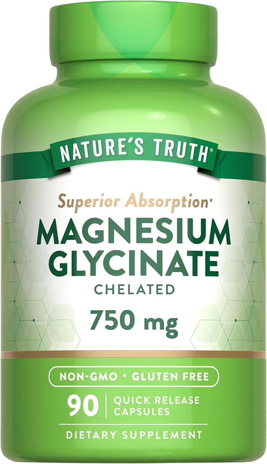 High Absorption Nature's Truth Magnesium Glycinate Supplement - 750mg Quick Release Capsules, Non-GMO & Gluten Free