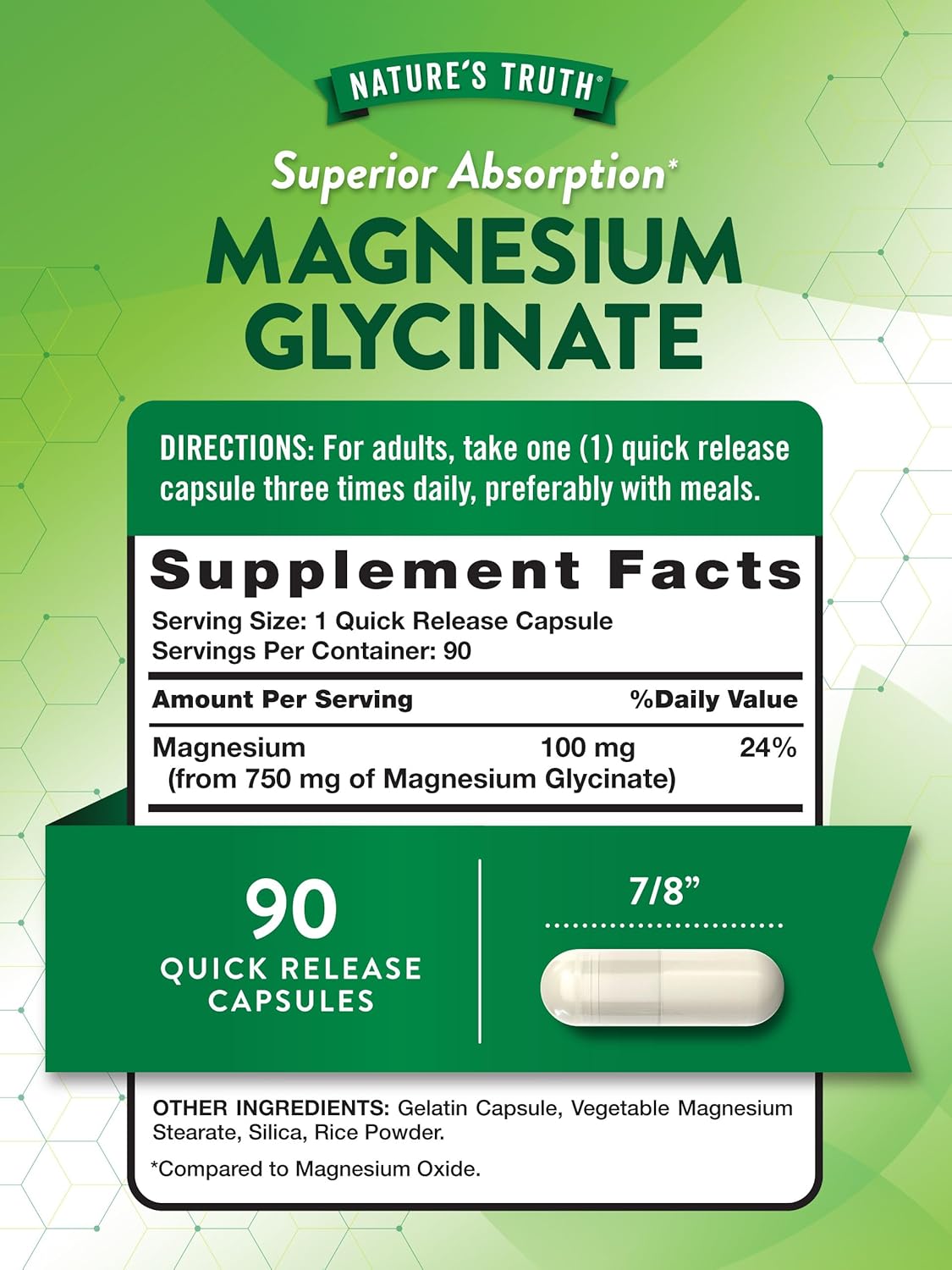 High Absorption Nature's Truth Magnesium Glycinate Supplement - 750mg Quick Release Capsules, Non-GMO & Gluten Free