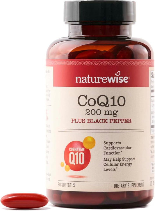 High Absorption NatureWise Coenzyme Q10 200mg Softgels with BioPerine - Heart Health Antioxidant + Cellular Energy - Vegan, Non-GMO, Gluten-Free - 90 Count[3-Month Supply] - BoostGo Australia
