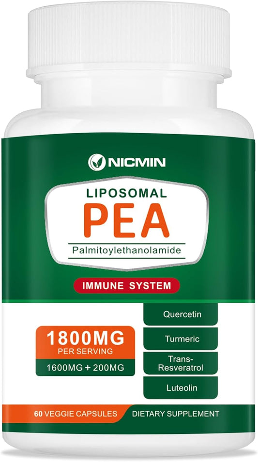 High Absorption NICMIN 1600MG Palmitoylethanolamide 99% with Luteolin & Quercetin Supplement - 60 Capsules