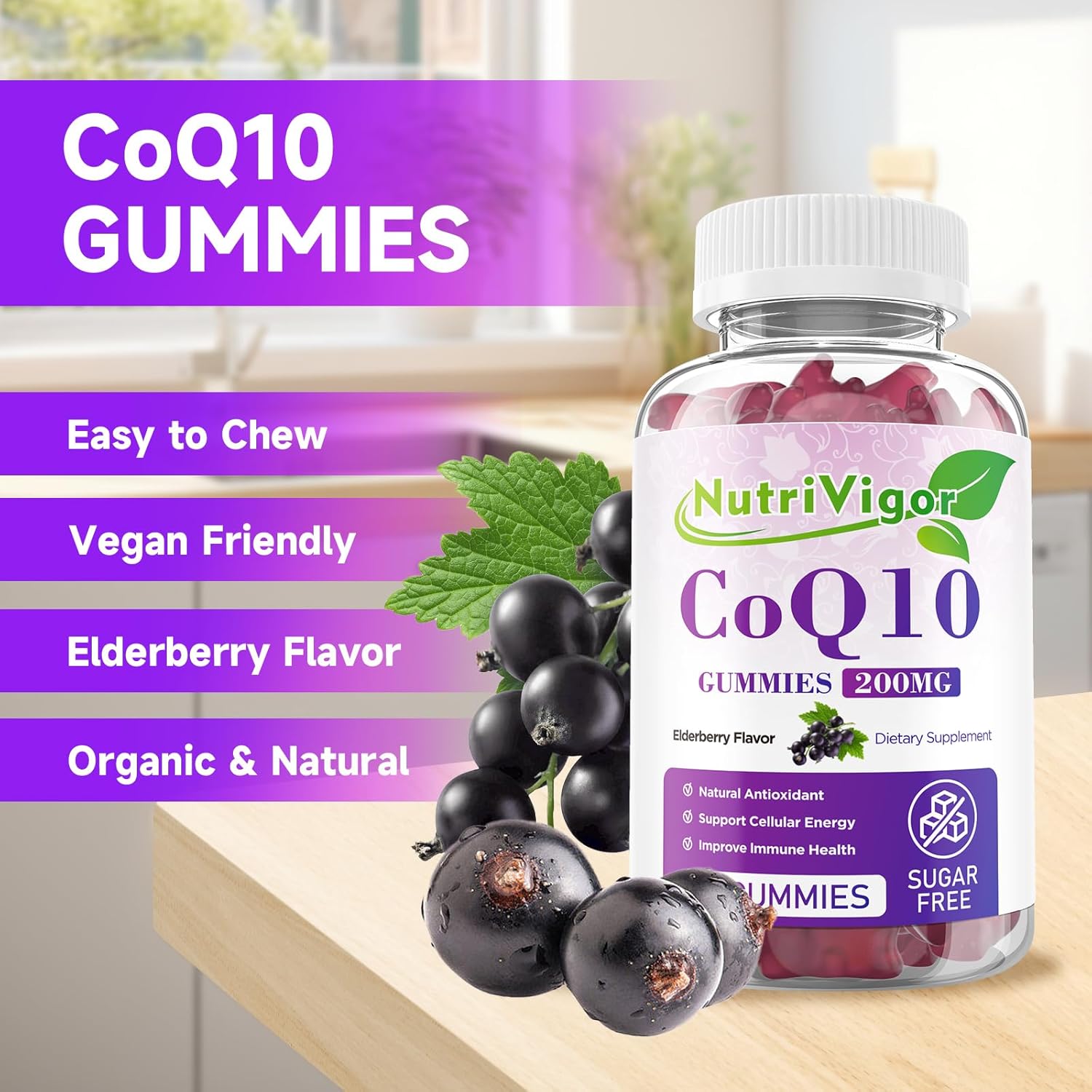 High Absorption NutriVigor CoQ10 Gummies - 200mg Coenzyme Q10 Supplement for Cellular Energy & Immune Health - Vegan & Gluten Free