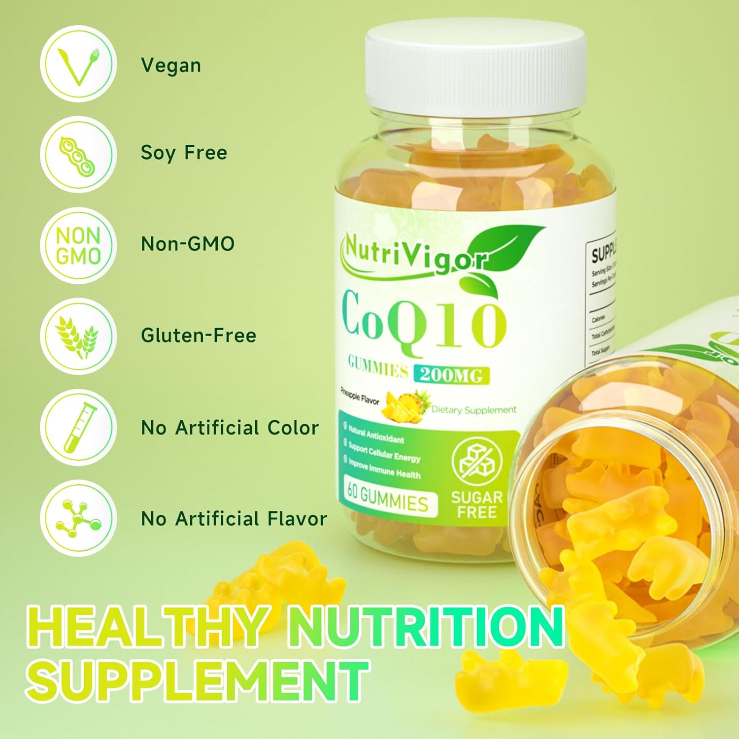 High Absorption NutriVigor CoQ10 Gummies, 200mg Coenzyme Q10 Supplement for Cellular Energy & Immune Health - Vegan & Gluten Free