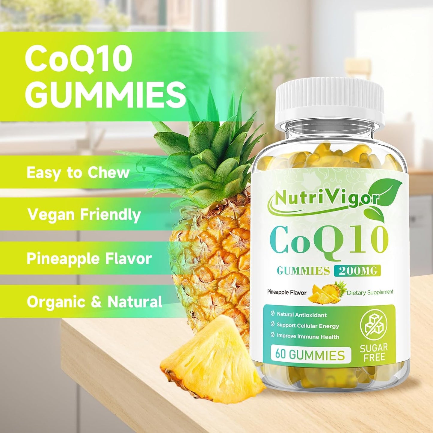 High Absorption NutriVigor CoQ10 Gummies, 200mg Coenzyme Q10 Supplement for Cellular Energy & Immune Health - Vegan & Gluten Free