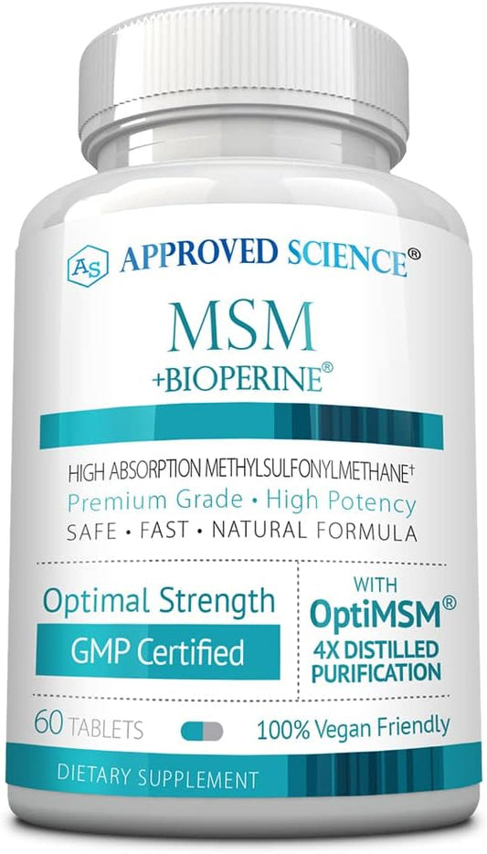 High Absorption OptiMSM 2000 mg Tablets for Joint, Muscle, and Skin Health - Immune Boosting Vegan Supplement - Fast Absorption - Non-GMO - Made in USA