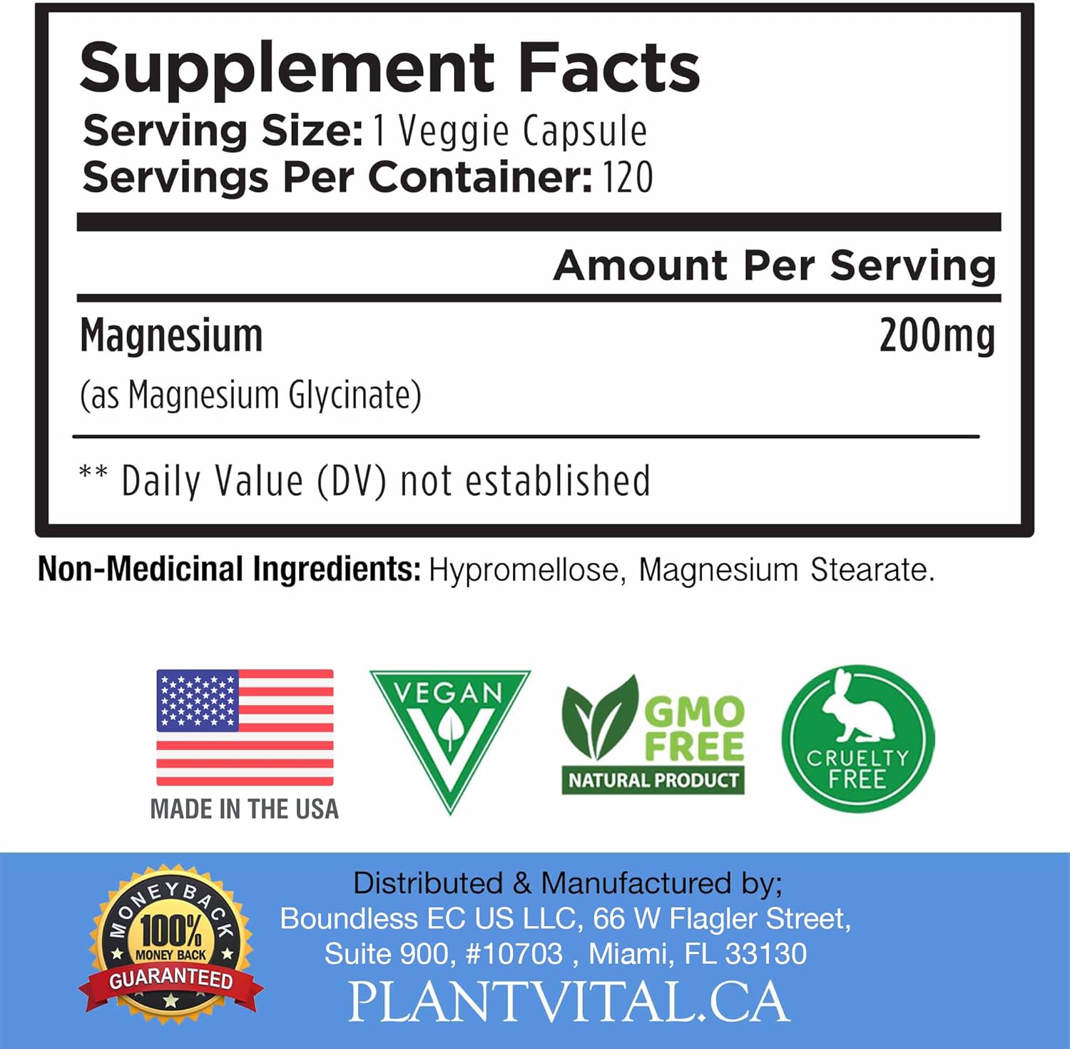 High Absorption PlantVital Magnesium Glycinate Capsules - 200mg, 120 Count - Non-GMO, Vegan, Gluten-Free - Promotes Sleep, Muscle & Nerve Function, Heart & Bone Health, Calm & Relaxation