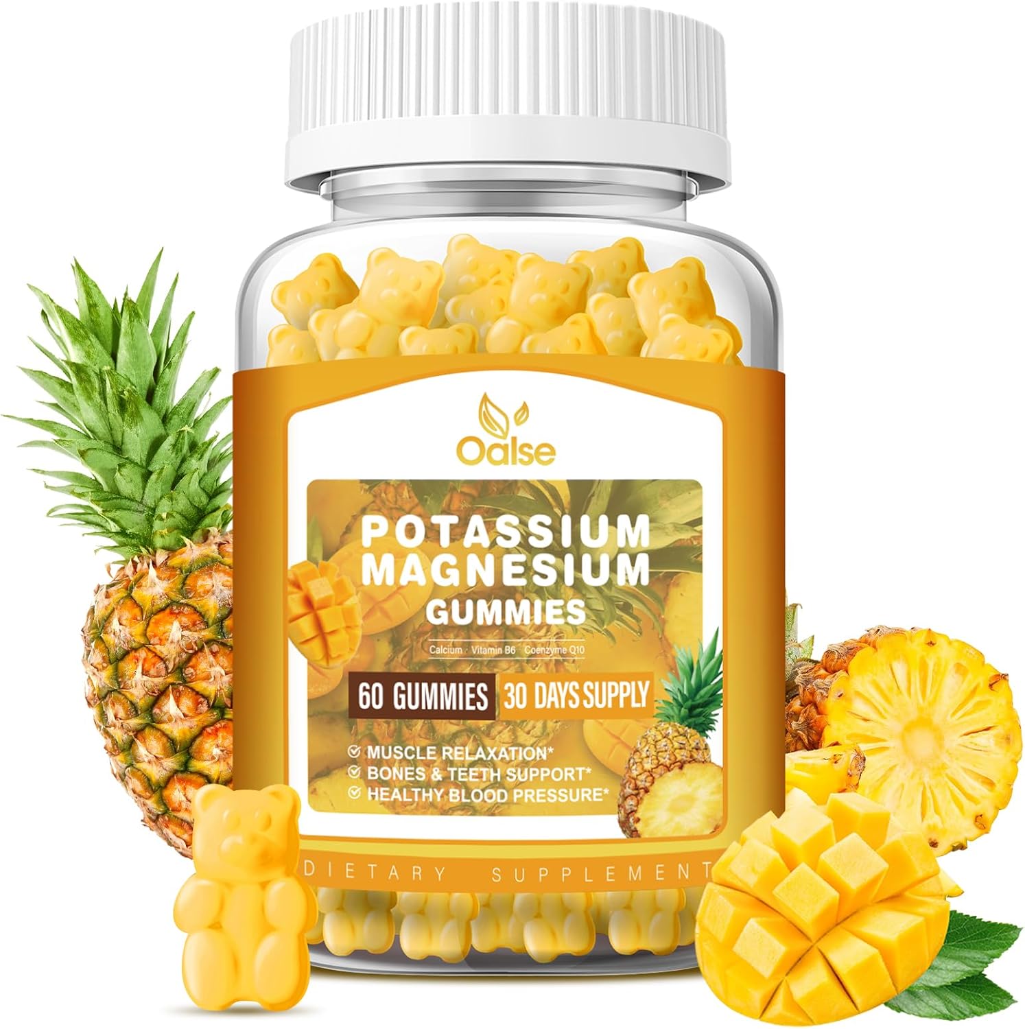 High Absorption Potassium Magnesium Gummies - 99mg Potassium Citrate, 400mg Magnesium Citrate - Chewable Mango Pineapple Gummy Supplements for Adults & Kids - 60 Count