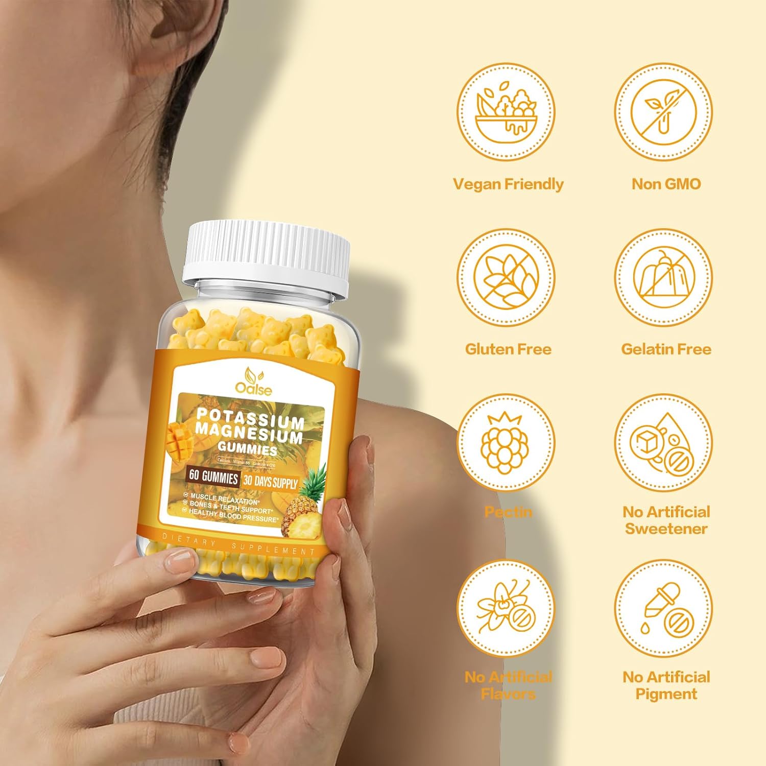 High Absorption Potassium Magnesium Gummies - 99mg Potassium Citrate, 400mg Magnesium Citrate - Chewable Mango Pineapple Gummy Supplements for Adults & Kids - 60 Count