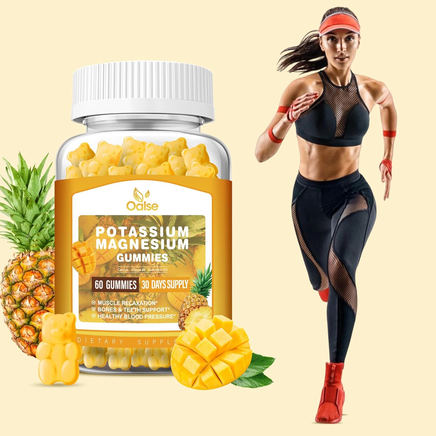 High Absorption Potassium Magnesium Gummies - 99mg Potassium Citrate, 400mg Magnesium Citrate - Chewable Mango Pineapple Gummy Supplements for Adults & Kids - 60 Count