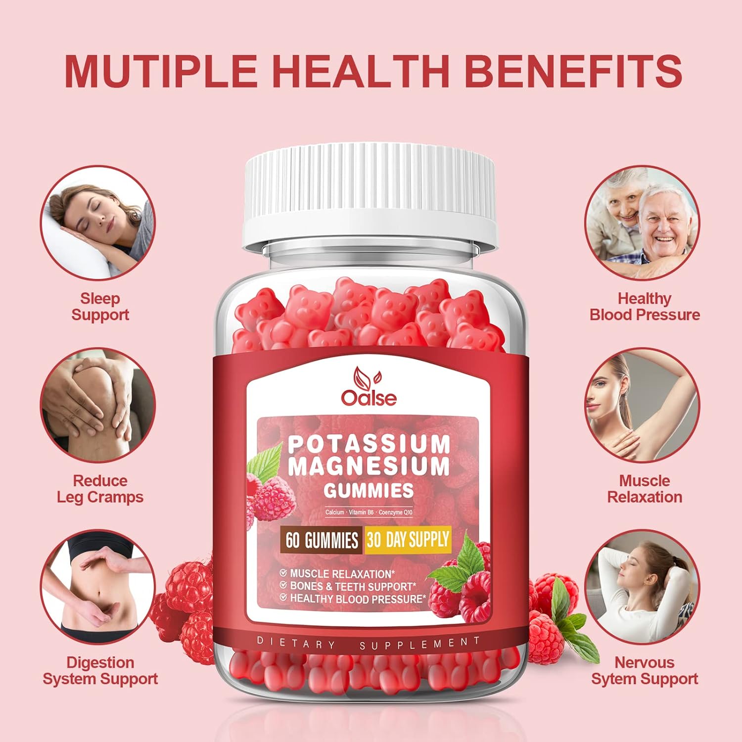 High Absorption Potassium Magnesium Gummies, Raspberry Flavor, 120 Count, Chewable Supplements for Adults and Kids