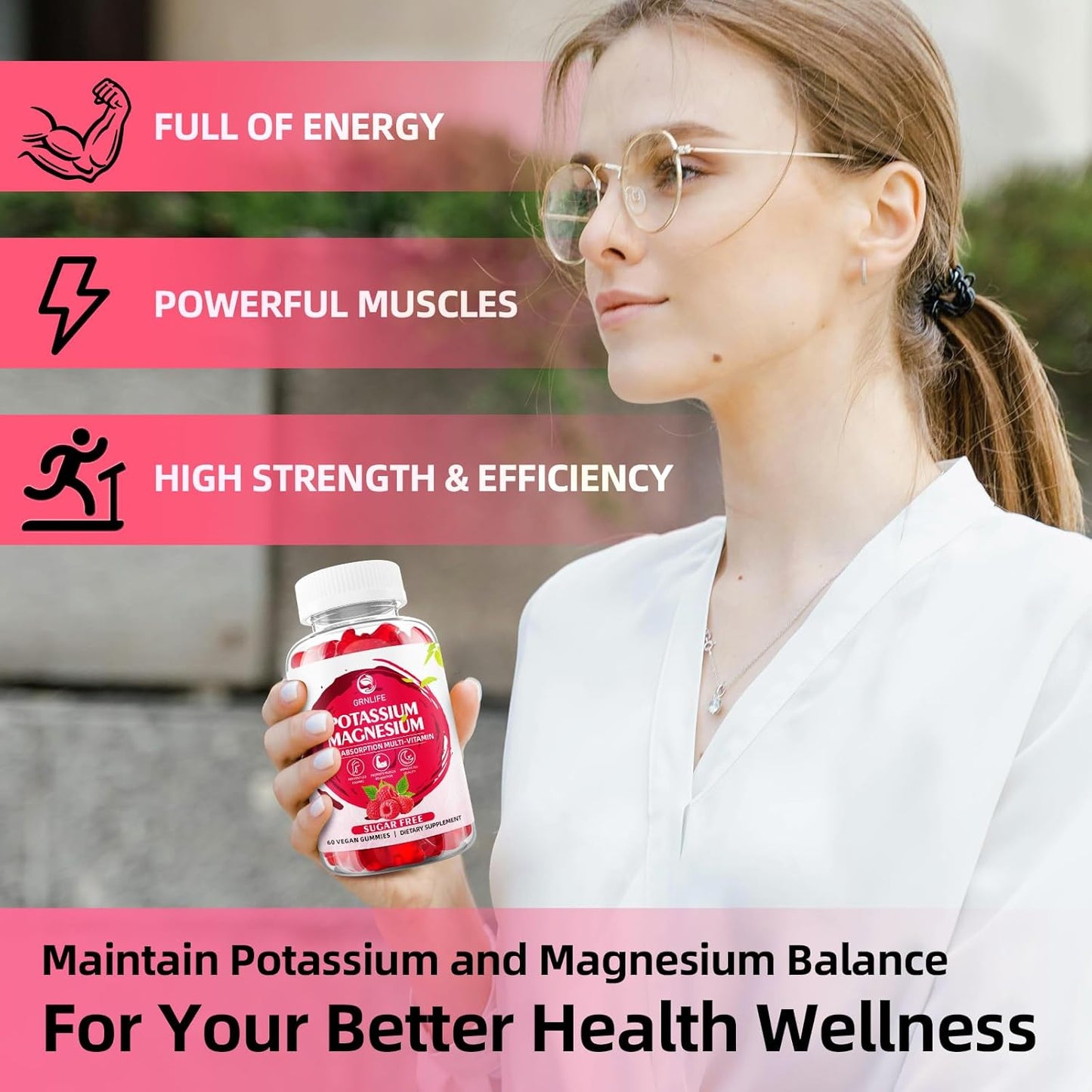 High Absorption Potassium Magnesium Gummy Supplement for Immune & Muscle Health - 60 Count, Raspberry Flavors, Sugar-Free - Adults & Kids