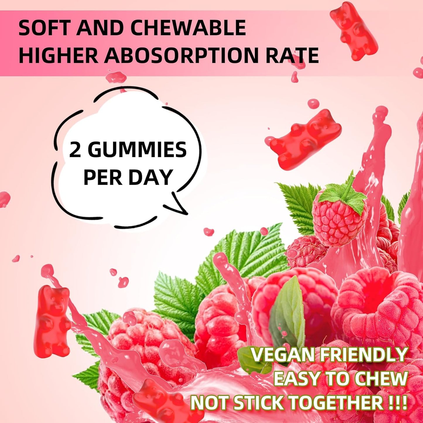 High Absorption Potassium Magnesium Gummy Supplement for Immune & Muscle Health - 60 Count, Raspberry Flavors, Sugar-Free - Adults & Kids