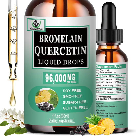 High Absorption Quercetin Drops with Bromelain, Elderberry, Nettle Leaf, and Vitamin C Liquid Supplements for Immune Support