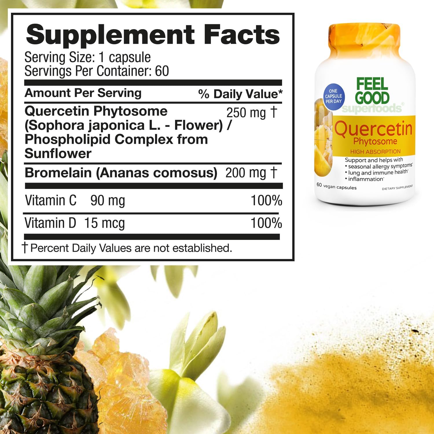 High Absorption Quercetin Phytosome Capsules for Immune & Respiratory Health - Premium Antioxidant Supplement - 60 Count