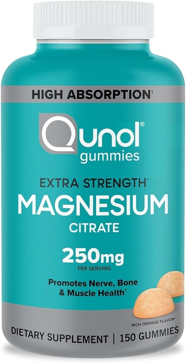 High Absorption Qunol Magnesium Citrate Gummies for Adults - 250mg, 150 Count, Vegetarian, Supports Nerve, Bone, and Muscle Health