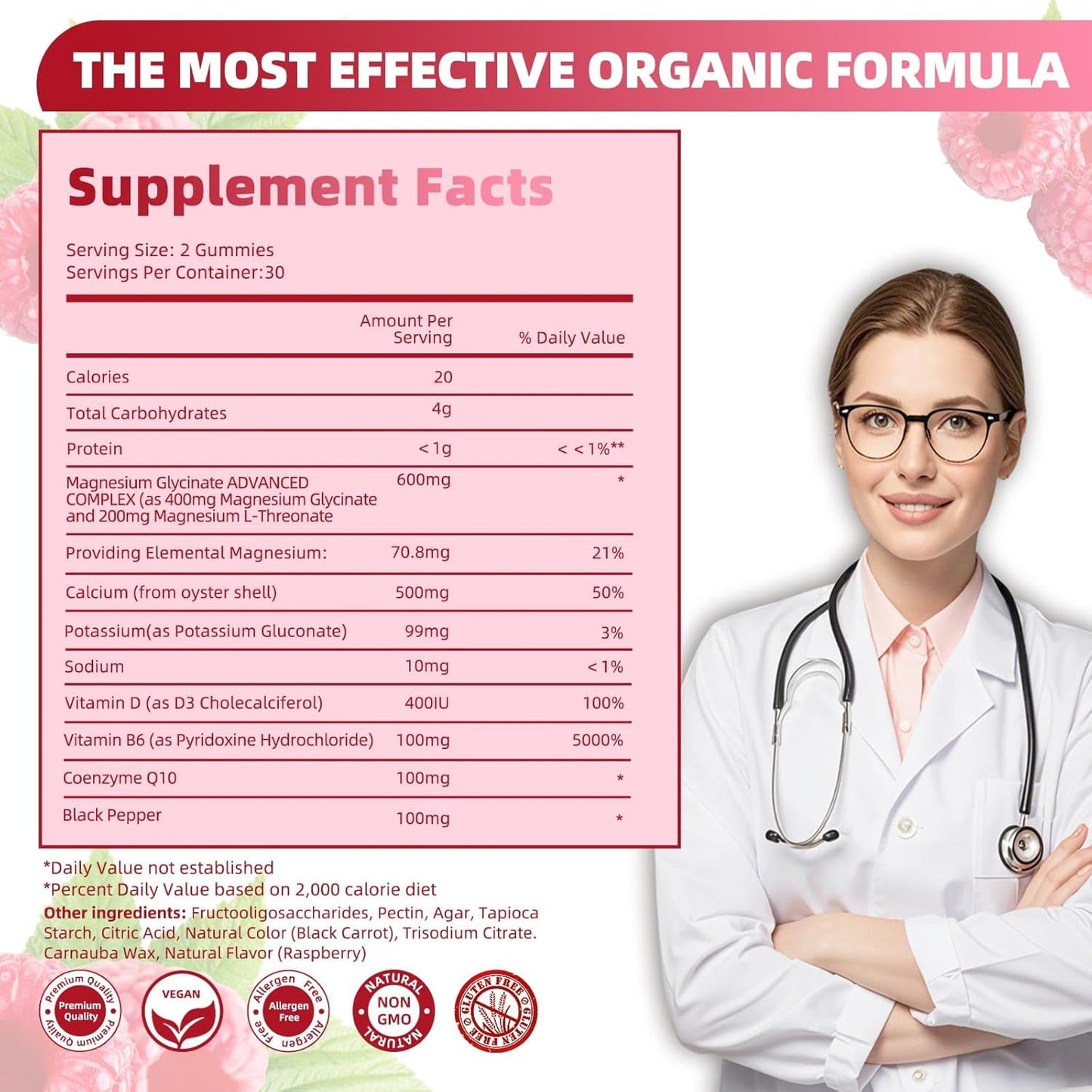 High Absorption Raspberry Flavored Magnesium Glycinate Gummies - 600mg for Stress Relief, Sleep, Muscle Recovery - Non-GMO Supplement for Adults - 60 Count - BoostGo Australia