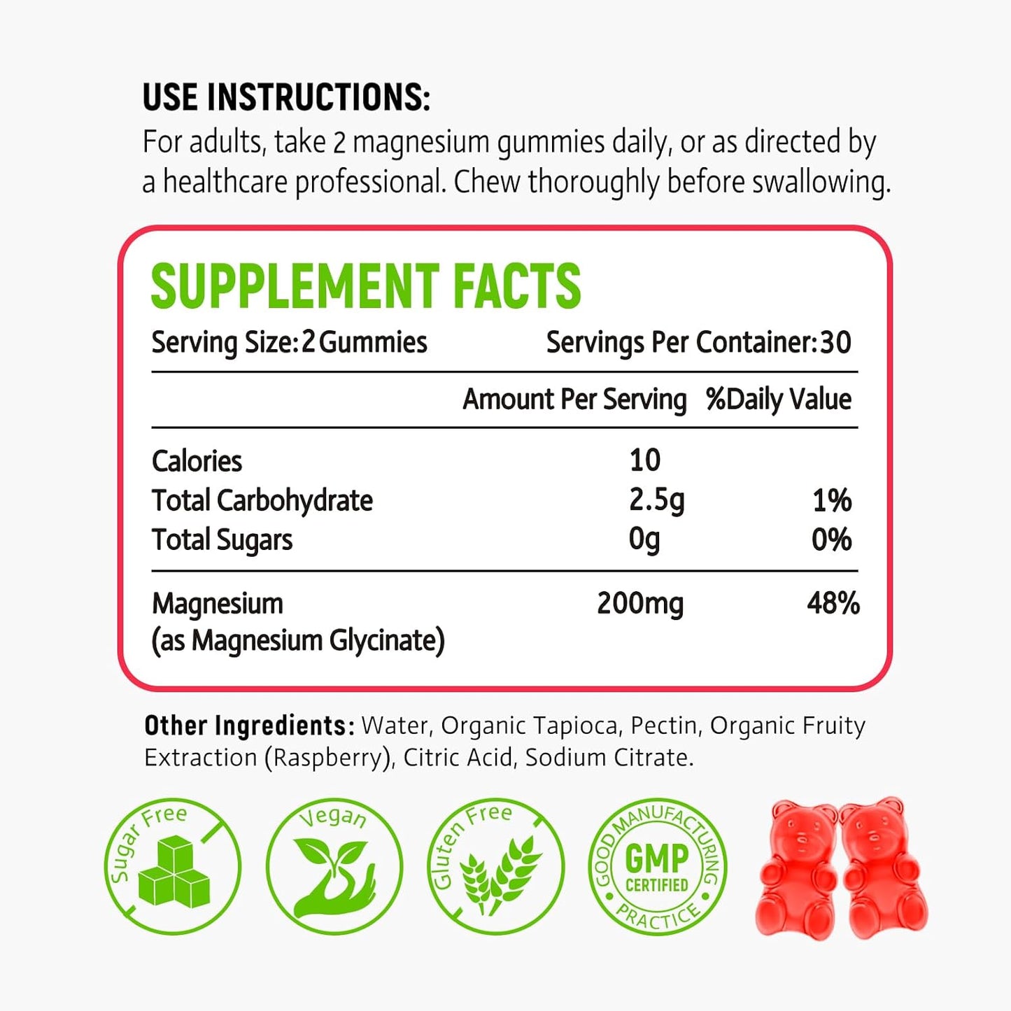 High Absorption Raspberry Flavored Magnesium Glycinate Gummies - 60 Count for Adults and Kids by Zetelixia