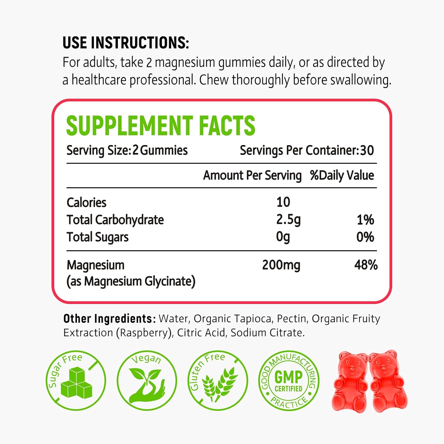 High Absorption Raspberry Flavored Magnesium Glycinate Gummies - 60 Count for Adults and Kids by Zetelixia
