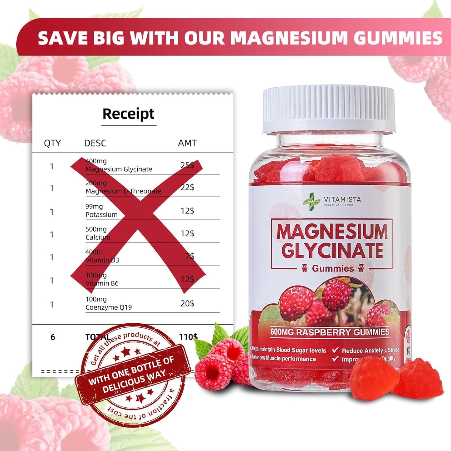 High Absorption Raspberry Flavored Magnesium Glycinate Gummies - 600mg for Stress Relief, Sleep, Muscle Recovery - Non-GMO Supplement for Adults - 60 Count - BoostGo Australia
