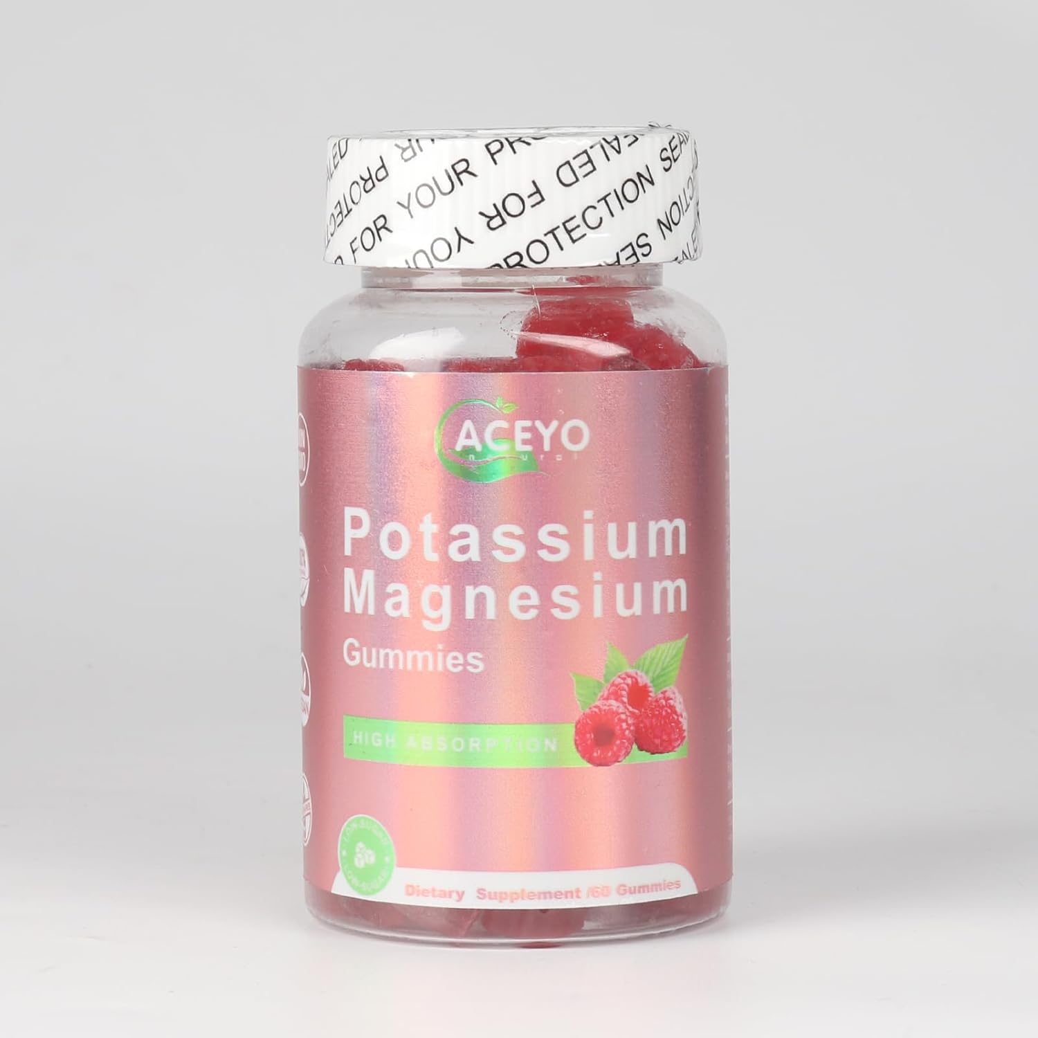 High Absorption Raspberry Potassium Magnesium Gummies for Adults & Kids - Vegan Non-GMO Supplement for Muscle & Immune Health