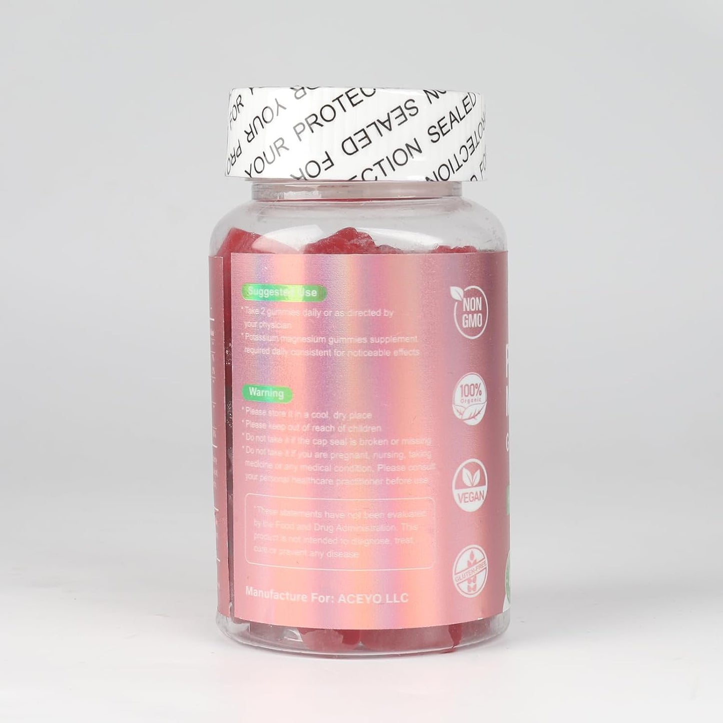 High Absorption Raspberry Potassium Magnesium Gummies for Adults & Kids - Vegan Non-GMO Supplement for Muscle & Immune Health