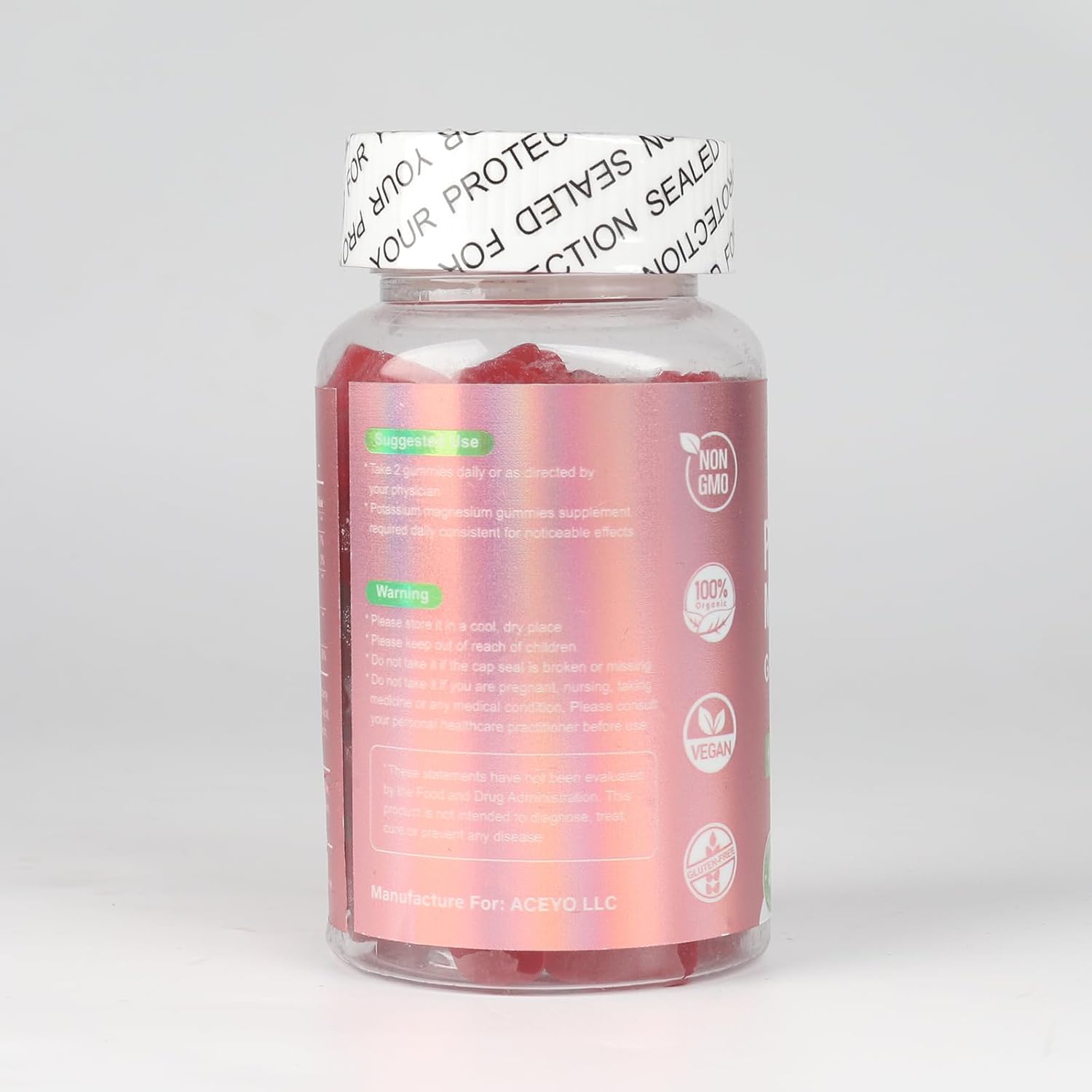 High Absorption Raspberry Potassium Magnesium Gummies for Adults & Kids - Vegan Non-GMO Supplement for Muscle & Immune Health