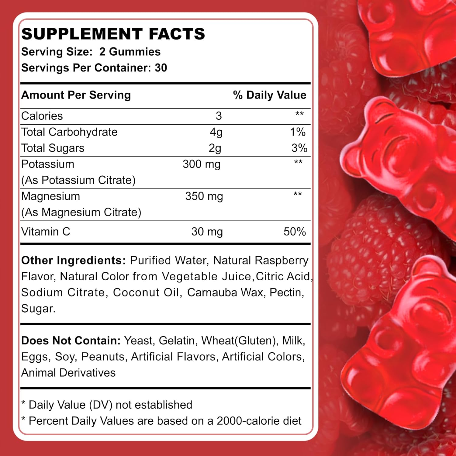 High Absorption Raspberry Potassium Magnesium Gummies for Adults & Kids - Vegan Non-GMO Supplement for Muscle & Immune Health
