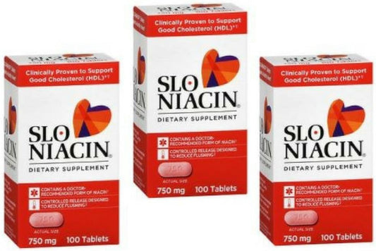High Absorption SLO-NIACIN Vitamin B Supplement with 750mg Niacin - 100 Tablets x 3 Bottles