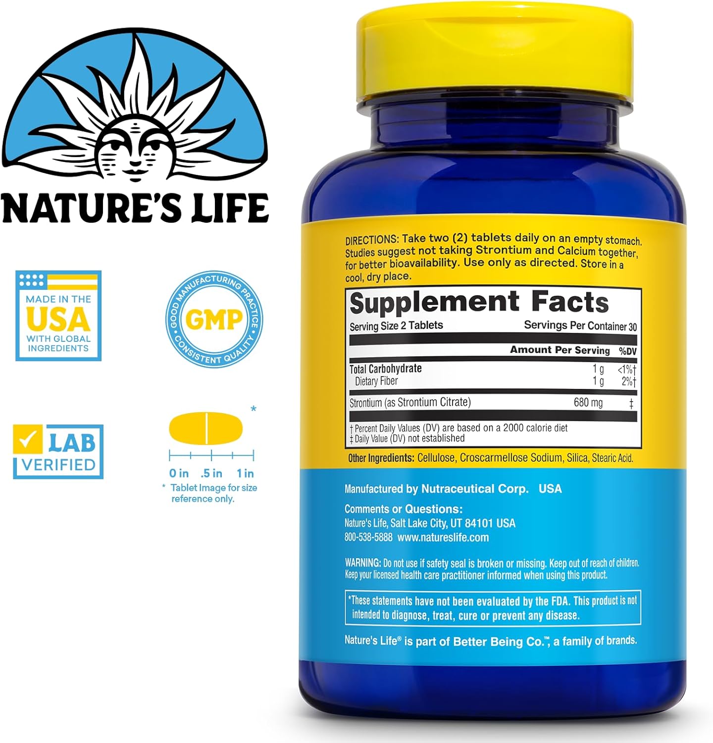 High Absorption Strontium Citrate Supplement - 680mg Chelated Formula for Bone Health - Vegetarian Tablets with Trace Minerals - Lab Verified - 30 Servings, 60-Day Guarantee