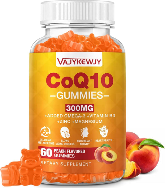 High Absorption Sugar-Free CoQ10 Gummies 3000 mg with Omega-3, Vitamin B3 & Zinc - Vegan Antioxidant Support Supplement for Cellular Energy - 60 Count