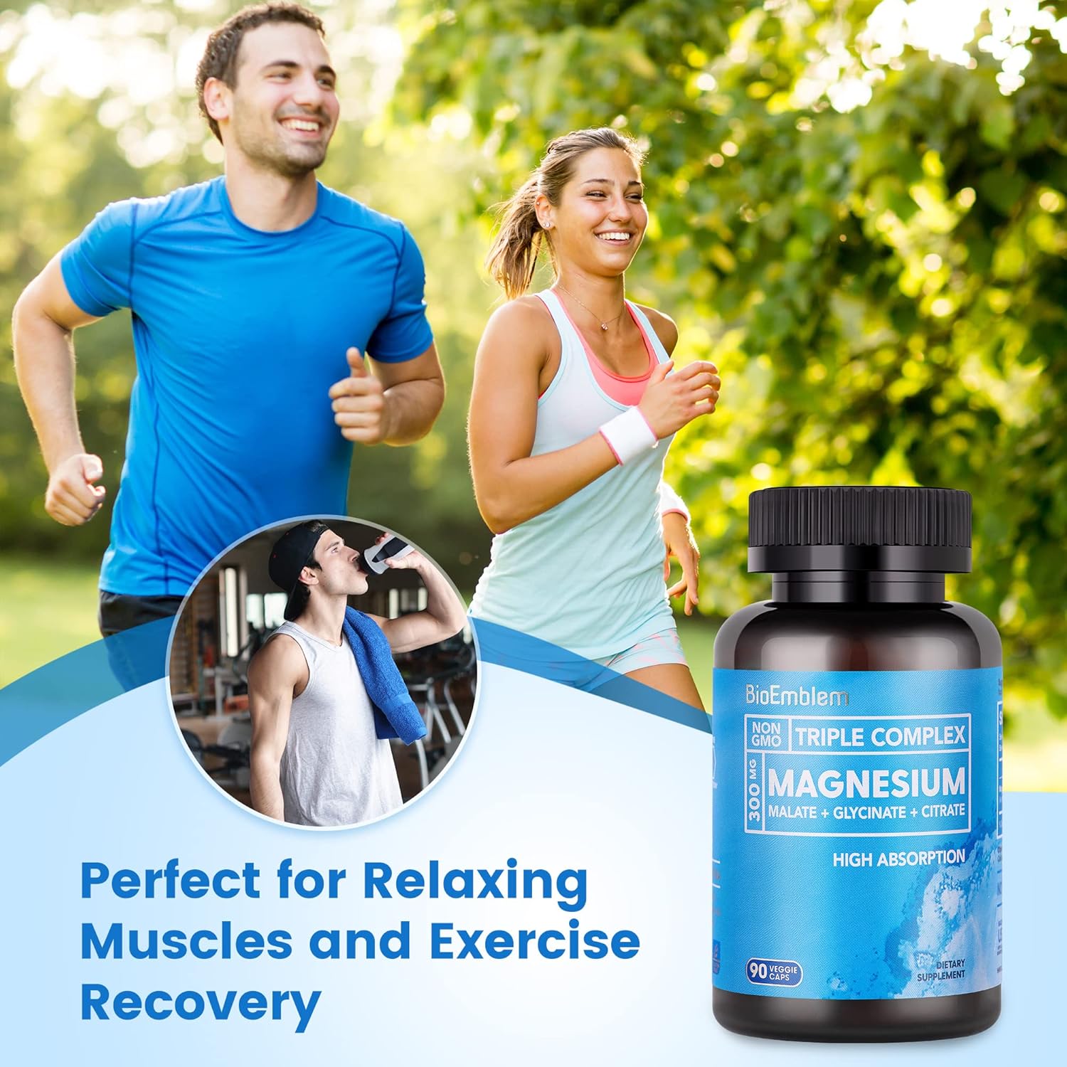 High Absorption Triple Magnesium Complex 300mg | Magnesium Glycinate, Malate Supplement for Nerves, Energy & Muscle Health | Vegan, Non-GMO 270 Capsules