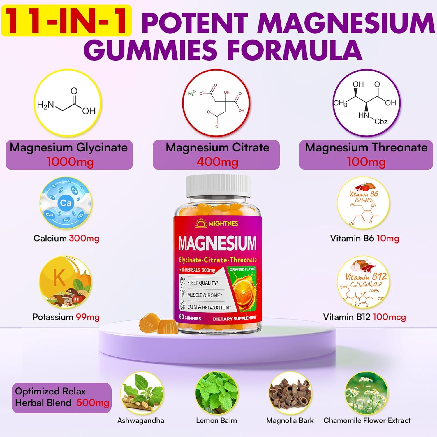 High Absorption Triple Magnesium Complex Gummies with Ashwagandha for Adults - 1500mg - 660 Gummies