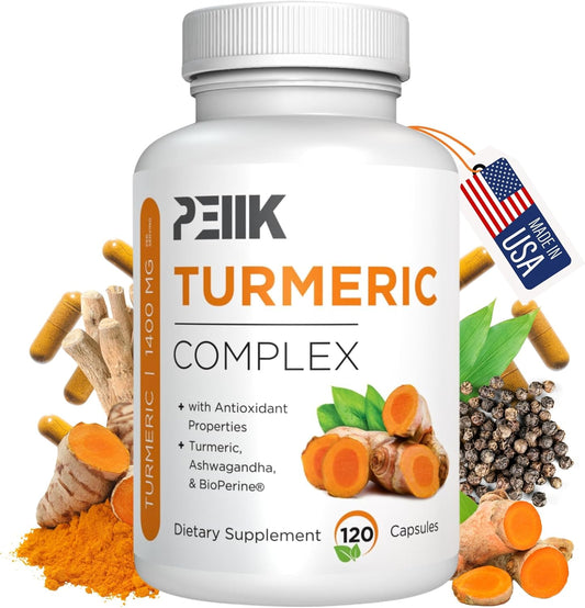 High Absorption Turmeric Curcumin Capsules with BioPerine & Ashwagandha - 95% Curcuminoids - Joint Support - 120 Caps