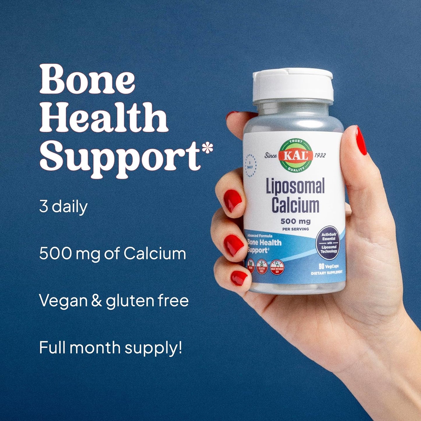 High Absorption Vegan Liposomal Calcium Supplement - 500 mg, Gluten Free, Soy Free, 90 VegCaps, 30 Servings for Essential Calcium Support
