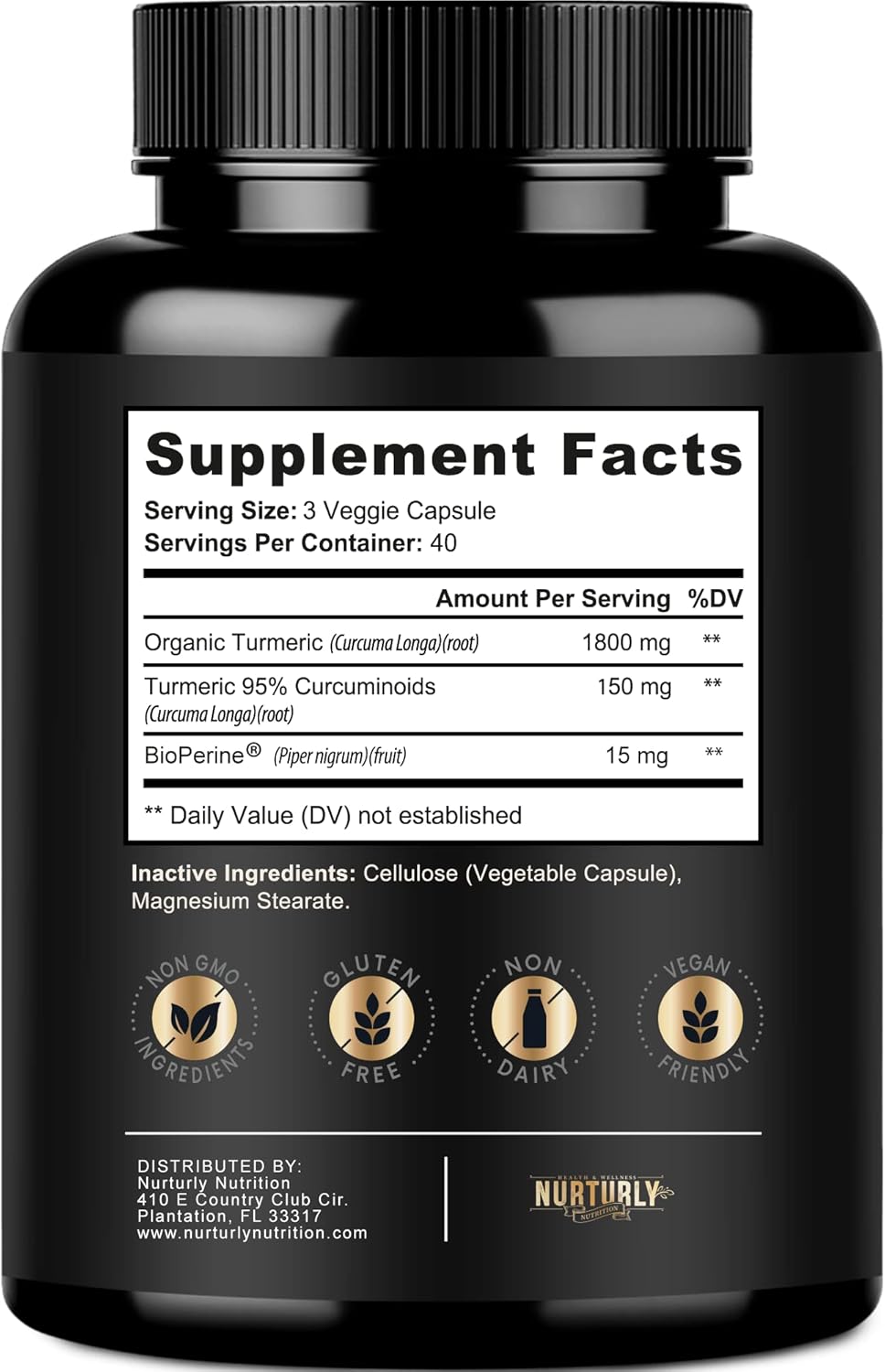 High Absorption Vitamin B Complex & Turmeric Curcumin Supplement for Joint & Heart Health - Includes B1, B2, B3, B5, B6, B7, B9, B12, & Biotin - 1300mg Turmeric Formula by NURTURLY