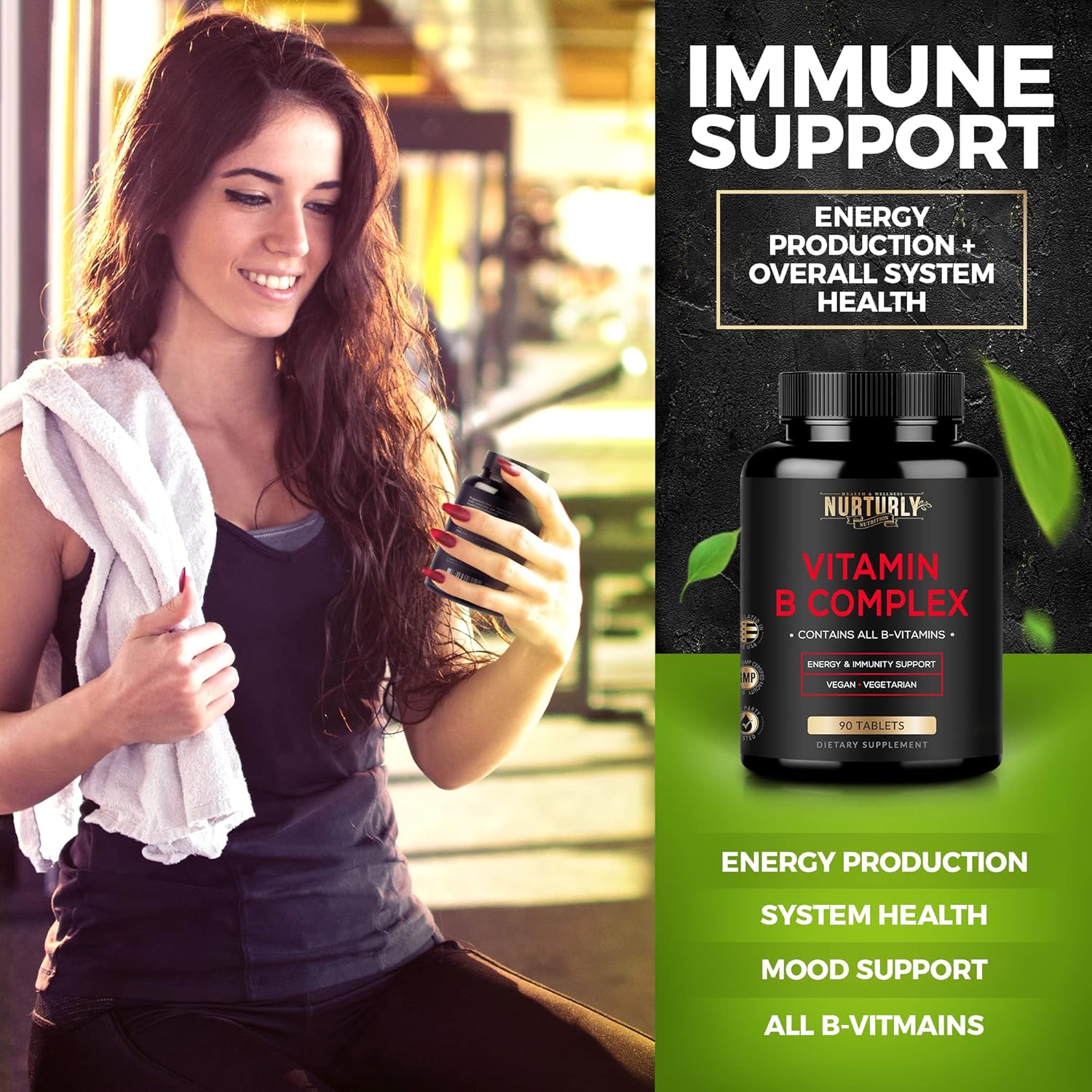 High Absorption Vitamin B Complex with Turmeric Curcumin, Ginger, and BioPerine - Essential B Vitamins B1, B2, B3, B5, B6, B7, B9, B12, and Biotin Included