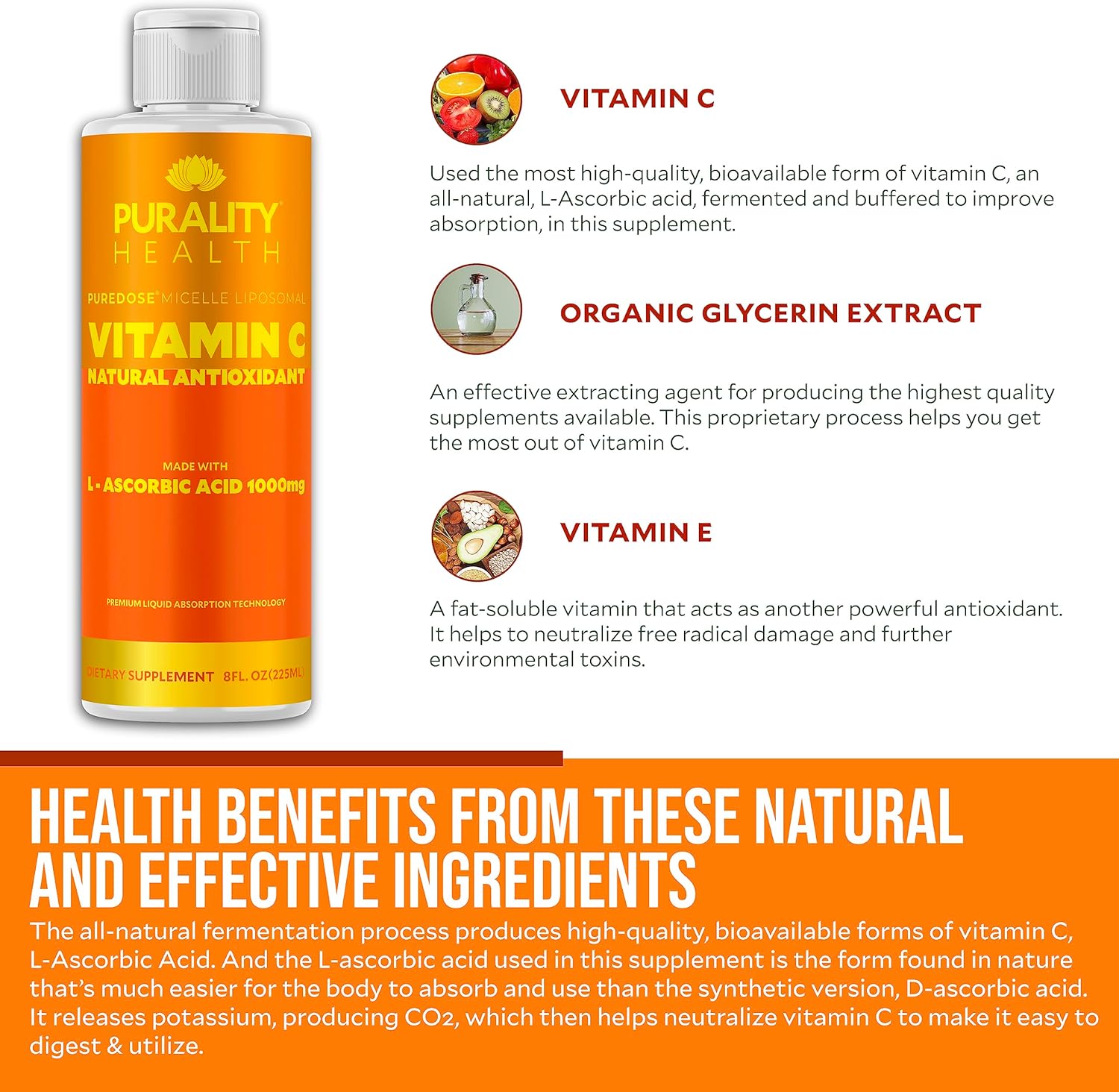 High Absorption Vitamin C Liquid Supplement - 1000mg per Serving - Non-GMO, Gluten Free, Vegan - 15 Day Supply