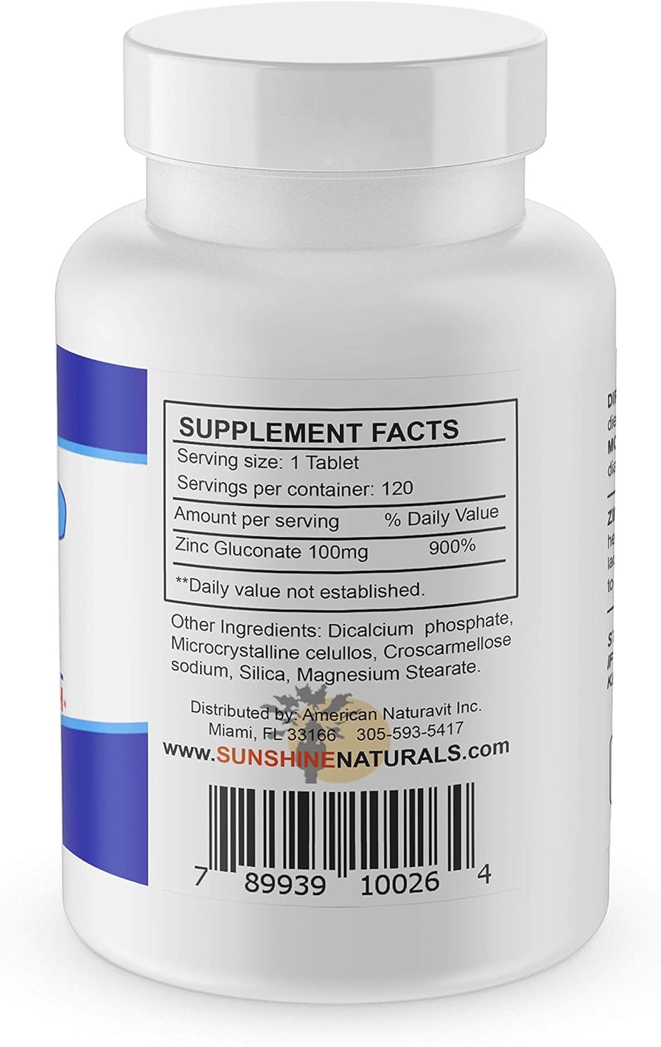 High Antioxidant 100mg Zinc Gluconate Supplement for Immune System and Skin Health - 120 Tablets